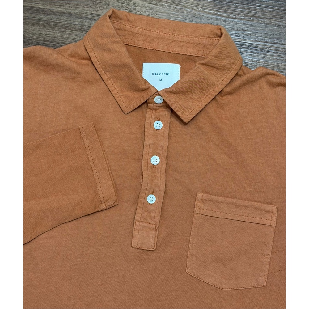 Billy Reid Mens Long Sleeve Pennsacola Polo Shirt Washed Burnt Orange Sz M